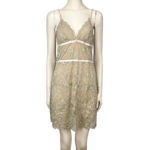 MONTELLE Intimates Luxurious Stretch Lace Gold- Beige Shimmering Slip Dress sz M